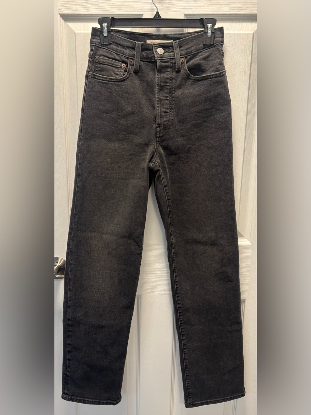 Levi’s Ribcage Straight Button Fly High Waist Black Denim Jeans Size 27 - Picture 2 of 11